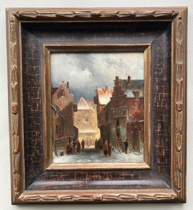 Charles Leickert (1816-1907) - Stadsgezicht in de winter, Antiek en Kunst, Kunst | Schilderijen | Klassiek