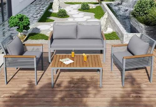 4-Delige Loungeset Balkon – Rattanlook met Kussens, Tuin en Terras, Tuinsets en Loungesets, Nieuw, Verzenden