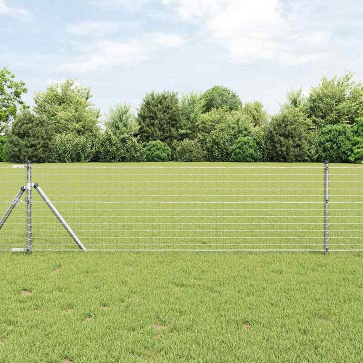 vidaXL Hecke met palen Grijs 0.4 x 25 m Staal, Tuin en Terras, Schuttingen, Nieuw, IJzer, Verzenden