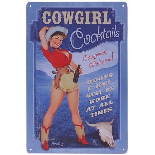 Metalen plaatje - Cowgirl Cocktails NIEUW, Huis en Inrichting, Woonaccessoires | Tekstborden en Spreuken, Nieuw, Ophalen of Verzenden