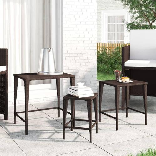 vidaXL Tuintafeltjesset 3 st poly rattan bruin, Tuin en Terras, Tuintafels, Nieuw, Verzenden