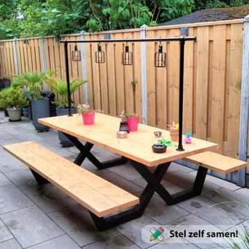 Picknicktafel stalen frame met Douglas hout op maat, NIEUW! beschikbaar voor biedingen