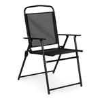 Tuinset met ronde tafel, 4 klapstoelen en parasol – zwart, Tuin en Terras, Ophalen of Verzenden, Nieuw