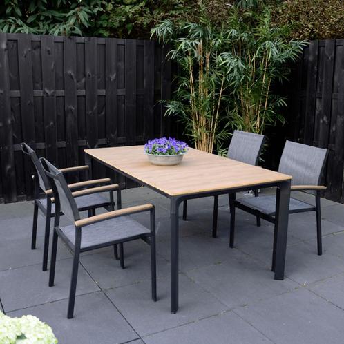 Arezzo terrastafel 160 cm & 4x terrasstoel textileen, Huis en Inrichting, Stoelen, Nieuw, Ophalen of Verzenden