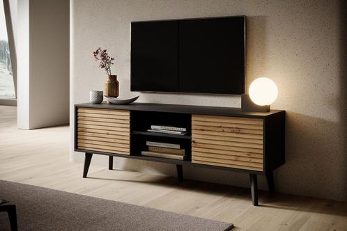 TV-Meubel mat zwart 154x39x56 greeploos, Huis en Inrichting, Kasten | Televisiemeubels, 150 tot 200 cm, 25 tot 50 cm, Nieuw, Overige materialen