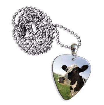 Plectrum ketting of sleutelhanger met afbeelding van een koe