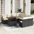 vidaXL Tuin Sofa Set 9 pcs Zwart en Crème Groot Rattan en, Verzenden, Nieuw, Rotan
