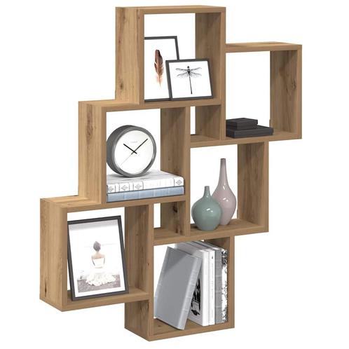 vidaXL Wandschap kubus 78x15x93 cm bewerkt hout artisanaal, Huis en Inrichting, Woonaccessoires | Wandplanken en Boekenplanken