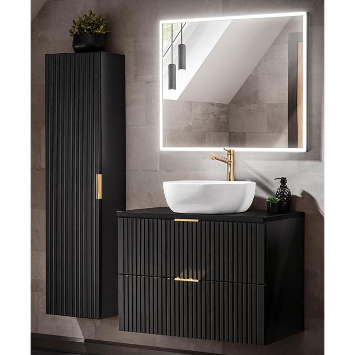 Badkamermeubel Polaris Uno Zwart 80CM (Badkamermeubels), Huis en Inrichting, Badkamer | Badkamermeubels, Nieuw, Ophalen of Verzenden