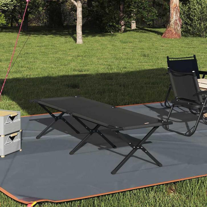vidaXL Opvouwbaar Camping Bed Zwart Oxford stof, Caravans en Kamperen, Kampeermeubelen, Nieuw, Verzenden