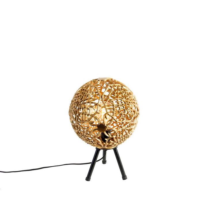 Art Deco tafellamp tripod goud met zwart - Maro, Huis en Inrichting, Lampen | Tafellampen, Nieuw, Minder dan 50 cm