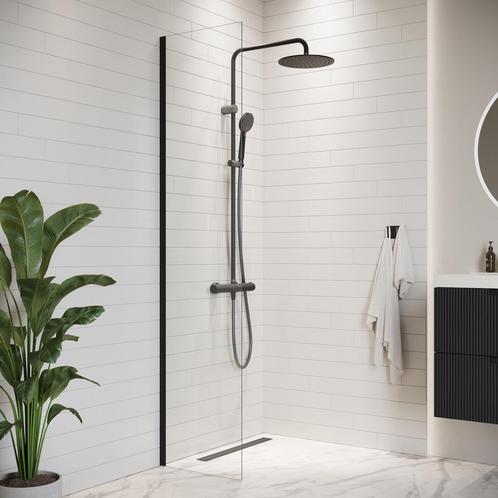Douchewand Florida 40 x 200 cm Zwart – Inloopdouche 8 mm, Doe-het-zelf en Verbouw, Sanitair, Nieuw, Douche, Verzenden