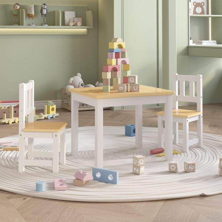 vidaXL 3-delige Kindertafel- en stoelenset MDF wit en grijs, Kinderen en Baby's, Kinderkamer | Overige Meubels, Nieuw, Verzenden