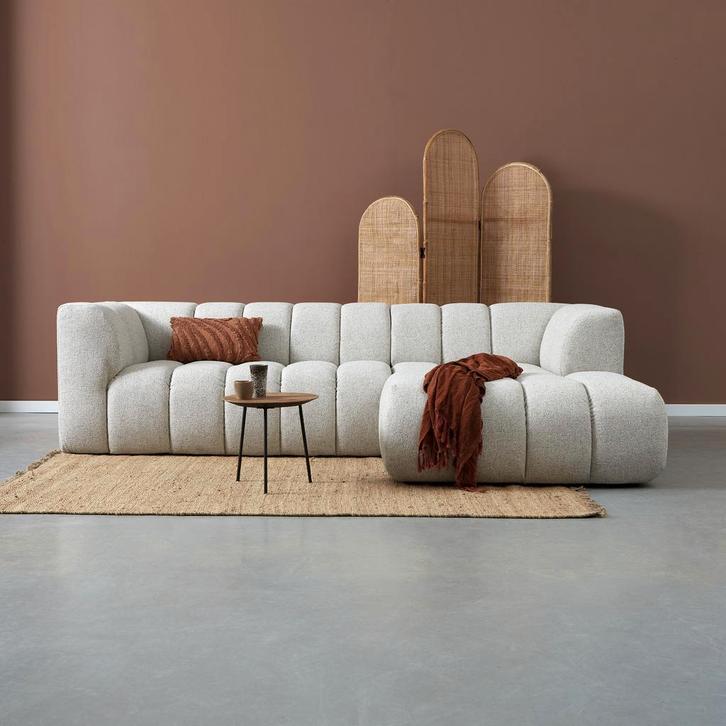 *WOONWINKEL* Bank Met Strepen Stiksel Grijsbeige Chaise Long, Huis en Inrichting, Banken | Bankstellen, Nieuw, Verzenden