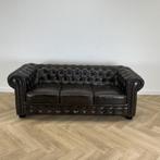 Vintage Chesterfield 3-zitsbank, donker bruin - leer, Huis en Inrichting, Ophalen of Verzenden, Gebruikt, Leer, Eén