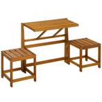 Tuinbank, 2-in-1 Combinatie, Tafel Met 2 Krukken, Larikshout, Tuin en Terras, Nieuw, Verzenden