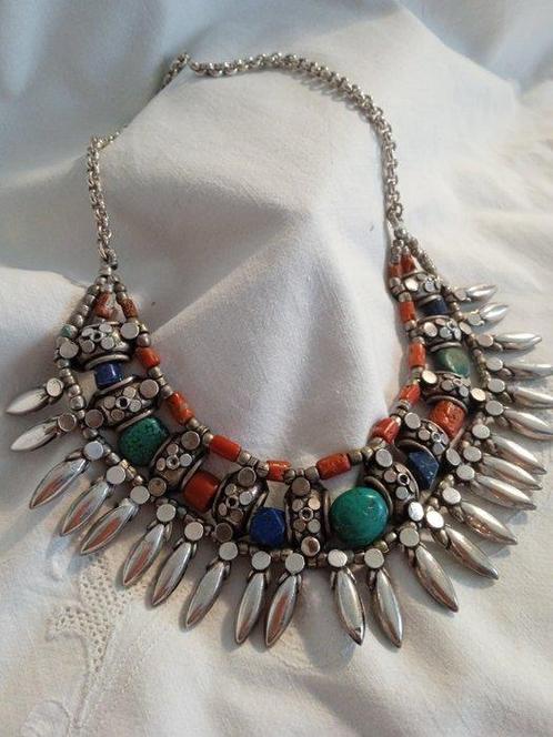 Ladakh-stijl ketting - Koraal, Lapis Lazuli, Zilver,, Antiek en Kunst, Kunst | Niet-Westerse kunst