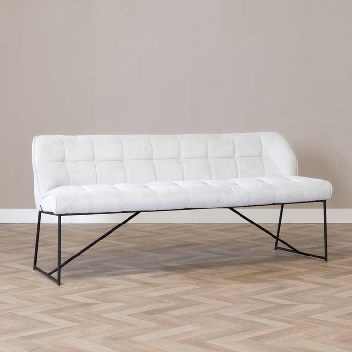 50% Korting: Scandinavische eetkamerbank Jelle off white 185, Huis en Inrichting, Stoelen, Wit, Zo goed als nieuw, Stof, Ophalen