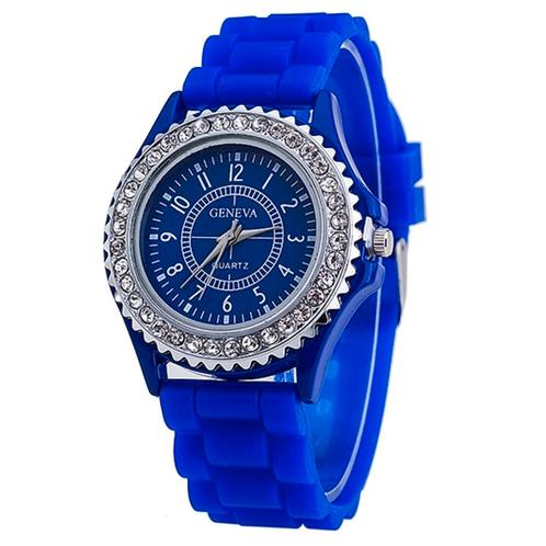 Fako® - Horloge - Geneva - Strass Siliconen - Donkerblauw, Sieraden, Tassen en Uiterlijk, Horloges | Dames, Verzenden