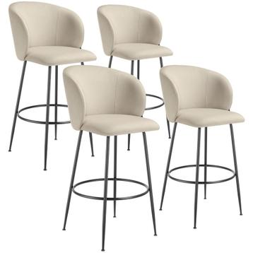 Barkruk Luana, met rugleuning, fluweellook - crème/zwart, Se beschikbaar voor biedingen