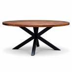 Ronde eettafel 180cm mango - walnoot - black met spinpoot, 150 tot 200 cm, Rond, Nieuw, Vijf personen of meer