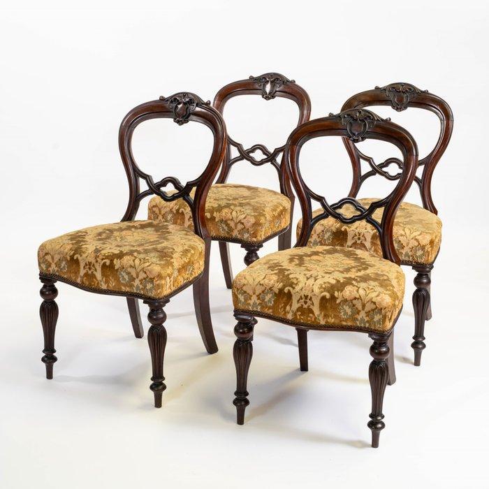 Stoel (4) - Walnoot, Fluweel, Antiek en Kunst, Antiek | Overige Antiek