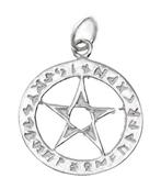 Zilveren Pentagram 25 mm runenrand kettinghanger, Nieuw, Verzenden