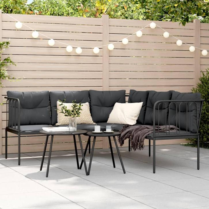 vidaXL Tuinbank met kussens L-vormig staal en textileen, Tuin en Terras, Tuinsets en Loungesets, Nieuw, Rvs, Verzenden
