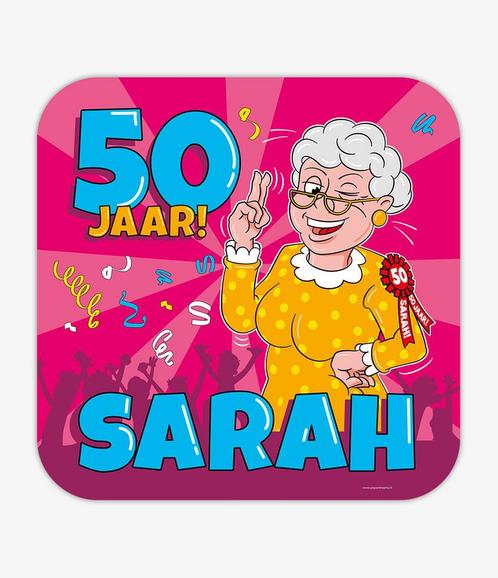 Huldeschild 50 Jaar Sarah Cartoon, Kleding | Dames, Carnavalskleding en Feestkleding, Nieuw, Ophalen of Verzenden