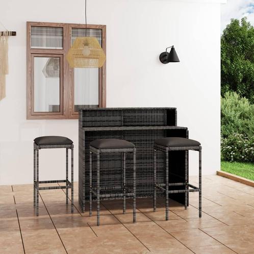 vidaXL 4-delige Tuinbarset met kussens grijs, Tuin en Terras, Tuinsets en Loungesets, Nieuw, 3 zitplaatsen, Rotan, Verzenden