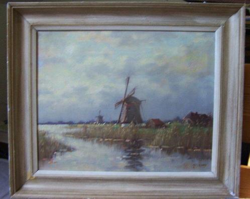 Teunis Ooms (1906-1999) - Molens in de polder., Antiek en Kunst, Kunst | Schilderijen | Klassiek