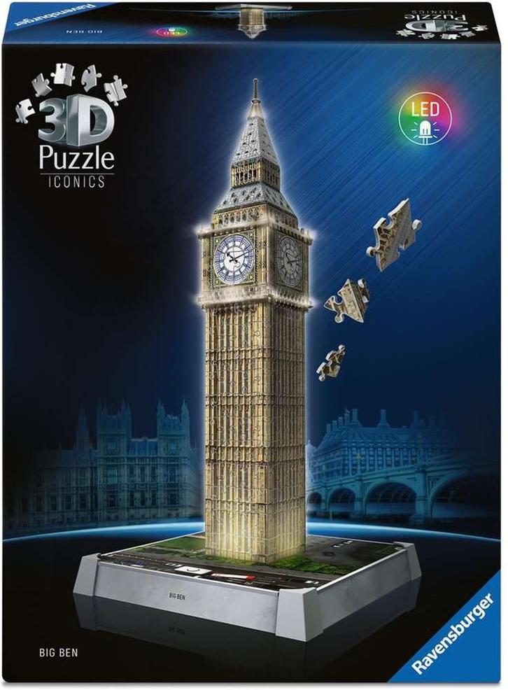 Iconics 3D Puzzel - Big Ben with Lights (216 stukjes) |, Hobby en Vrije tijd, Denksport en Puzzels, Nieuw, Verzenden