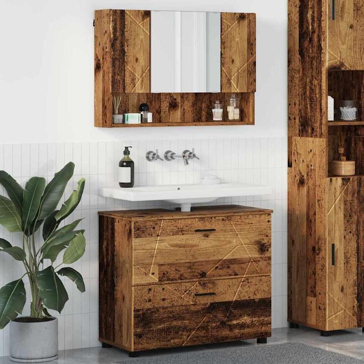 vidaXL Badkamermeubelset 2 pcs Oud hout 76,5 x 35 x 64 cm, Huis en Inrichting, Badkamer | Badkamermeubels, Nieuw, Verzenden