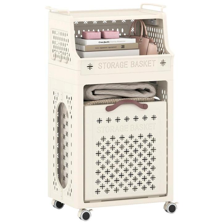 LIVSK Wasmand op Wieltjes - Opvouwbaar met Bovenste Plank en, Huis en Inrichting, Woonaccessoires | Prullenbakken, Nieuw, Verzenden