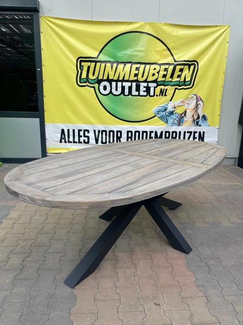 Teakhout tuintafel grijstint ovaal, Tuin en Terras, Tuintafels, Zo goed als nieuw, Teakhout, Ovaal, Ophalen