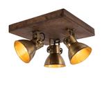 Plafondlamp brons met hout 3-lichts - Mangoes, Huis en Inrichting, Lampen | Spots, Nieuw, Overige materialen, Industrieel