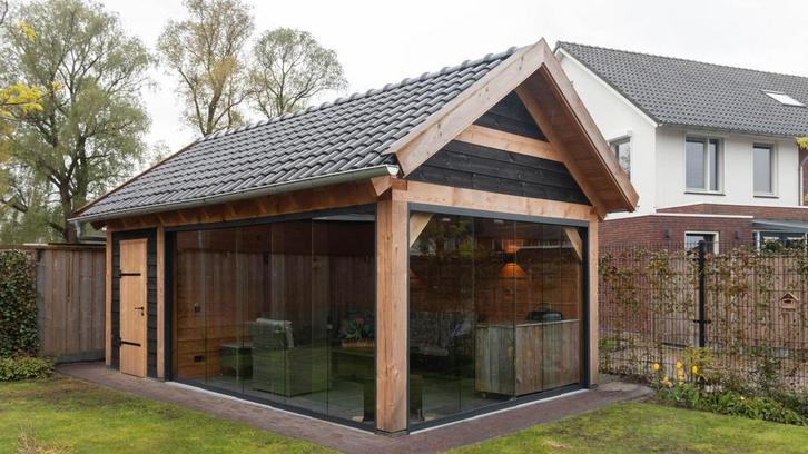 Douglas zadeldak met schuur 700x400cm Den Haag, Tuin en Terras, Tuinhuizen, Ophalen of Verzenden