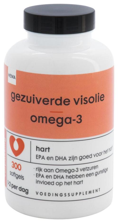 HEMA Gezuiverde visolie omega-3 - 300 stuks 3=50% / 2=30%, Sport en Fitness, Gezondheidsproducten en Wellness, Nieuw, Verzenden