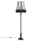 Vloerlamp zwart met Granny kap zwart met grijs - Classico, Nieuw, Overige materialen, Klassiek / Antiek, 150 tot 200 cm