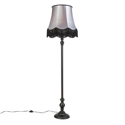 Vloerlamp zwart met Granny kap zwart met grijs - Classico, Huis en Inrichting, Lampen | Vloerlampen, Nieuw, Overige materialen