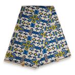 Afrikaanse stof - Wit Blauw - Poly - 1 yard, Hobby en Vrije tijd, Stoffen en Lappen, Ophalen of Verzenden, Nieuw