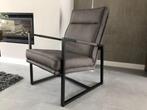 Leren fauteuil met stalen frame en hoge rug - grijs leer - E, Huis en Inrichting, Fauteuils, Nieuw, Ophalen of Verzenden, Industrieel