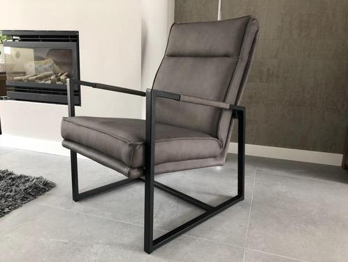 Leren fauteuil met stalen frame en hoge rug - grijs leer - E, Huis en Inrichting, Fauteuils, 50 tot 75 cm, 75 tot 100 cm, Nieuw