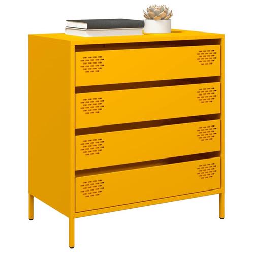 vidaXL Dressoir 68x39x73,5 cm koudgewalst staal mosterdgeel, Huis en Inrichting, Kasten | Dressoirs, Nieuw, Metaal, Verzenden