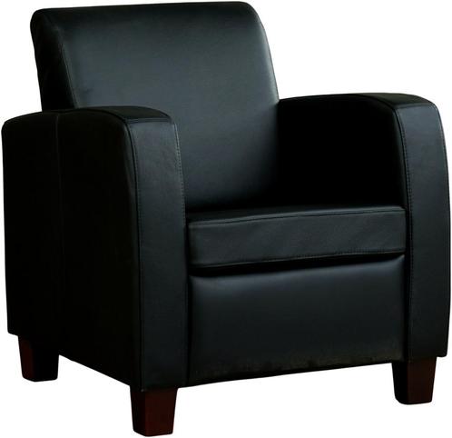 Zwarte leren landelijke stoel - poot hout zwart - Hermes Lee, Huis en Inrichting, Fauteuils, 50 tot 75 cm, 75 tot 100 cm, Nieuw