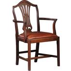Stel van 2 armstoelen bureaustoelen met bruin leer ca 1900 G, Antiek en Kunst, Ophalen of Verzenden