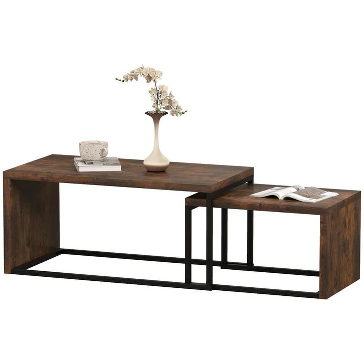 TRUUSK 2-delige Set Salontafel en Bijzettafel - Multifunctio, Huis en Inrichting, Tafels | Salontafels, Nieuw, Verzenden