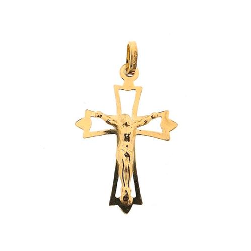 Gouden hanger van een kruis met corpus, Sieraden, Tassen en Uiterlijk, Bedels, Gebruikt, Overige merken, Goud, Ophalen of Verzenden