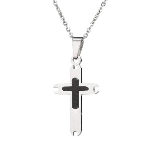 Fako Bijoux® - Ketting Met Kruisje Zilver/Zwart - Stainless, Sieraden, Tassen en Uiterlijk, Kettingen, Verzenden
