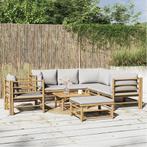 vidaXL 8-delige Loungeset met kussens bamboe lichtgrijs, Tuin en Terras, Verzenden, Nieuw, Hout, Loungeset